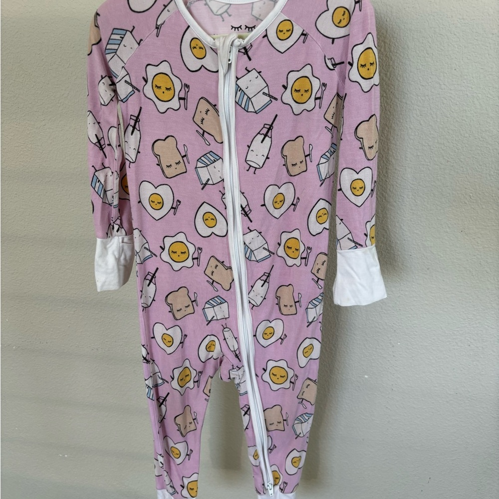 Little Sleepies Pink Kids One Piece with Fun Breakfast Print